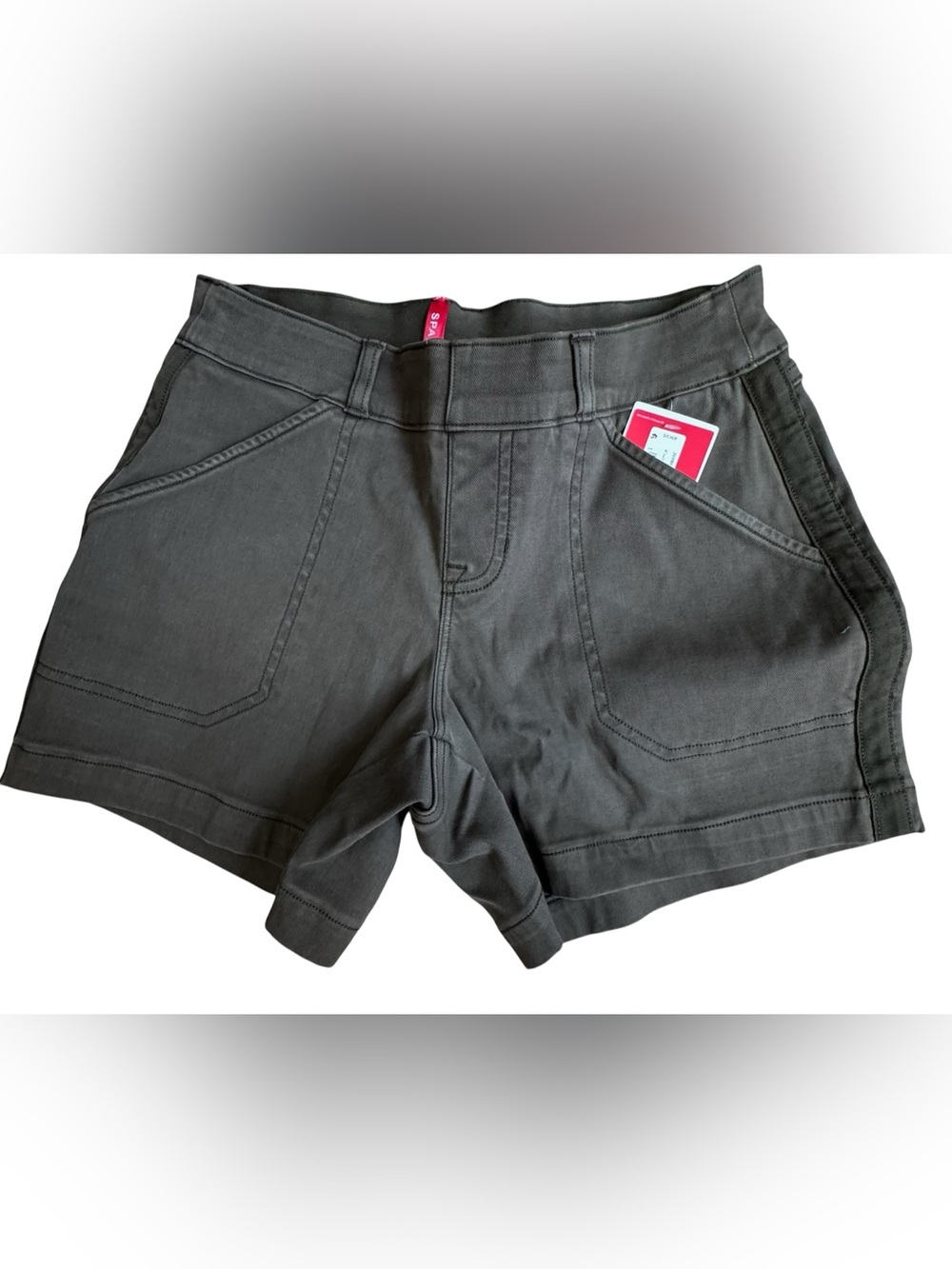 NWT SPANX Twill Pine Green 4” High Rise Pull-On Shorts Size Small